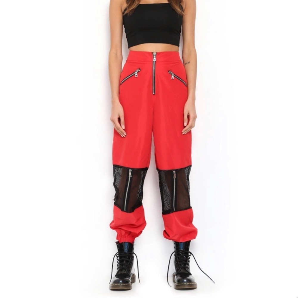 I AM GIA Red Mesh Joggers XS